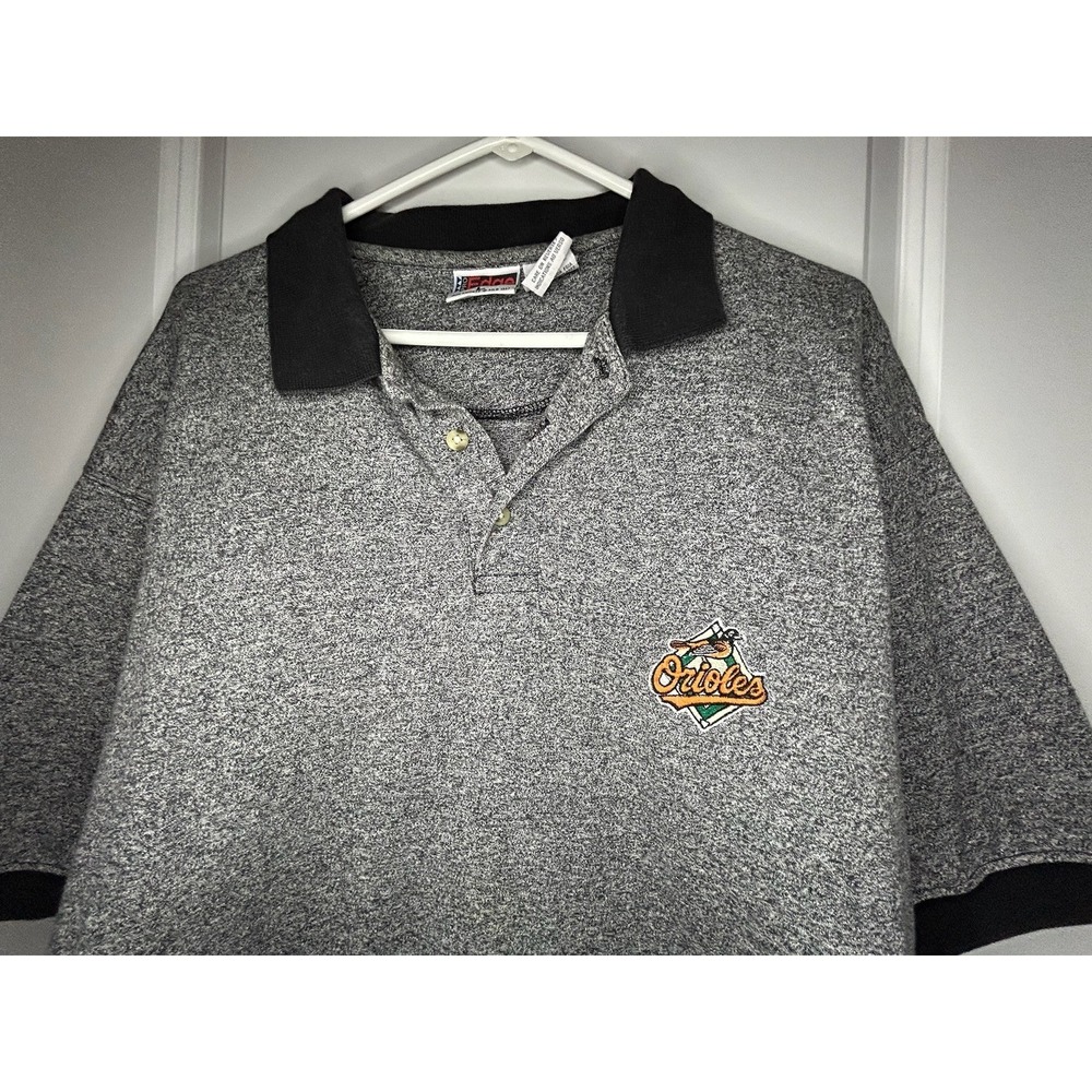 Vintage 1997 MLB Baltimore Orioles Embroidery Logo Grey Collared Polo Shirt Sz L
